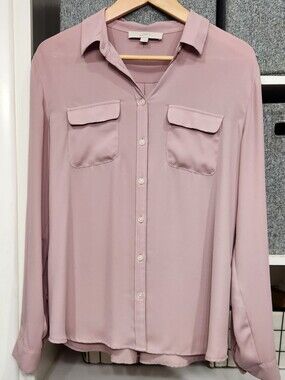 LOFT Mauve Utility Blouse with Chest Pockets, Med, EUC.